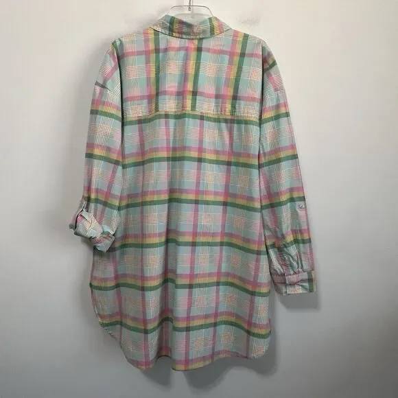 Crown & Ivy Top Blouse 2X Plus Roll Tab Sleeve Button Front‎ Easter Pastel NEW - Picture 10 of 10